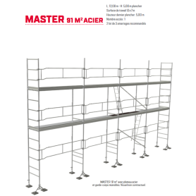 Echafaudage fixe maçon M49 MASTER PLUS 91m² structure + planchers acier + accès