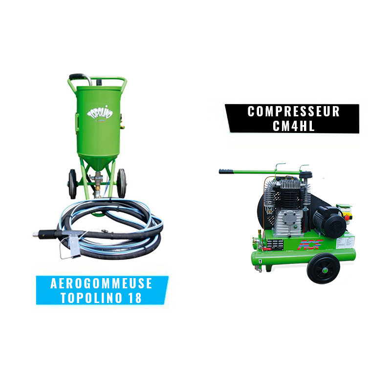 Pack Aérogommeuse ACF Topolino 18 + Compresseur Thermique CM4HL + Epurateur d