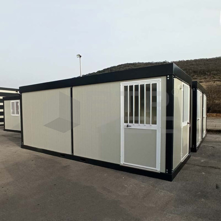 Bloc sanitaire préfabriqué de chantier 6M - 2 WC, 2 douches, 2 lavabos doubles, 1 urinoir (neuf)