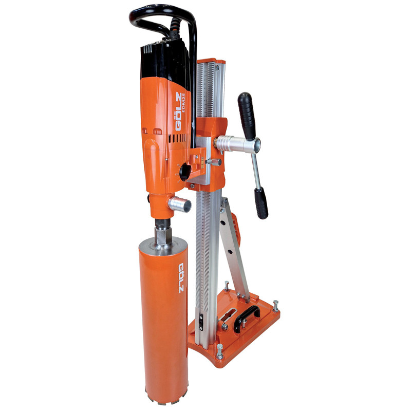 GOLZ SD250 - Pack Carotteuse 230V Ø200 + Bâti Alu + 3 Couronnes + Pulvérisateur 10L Offerts