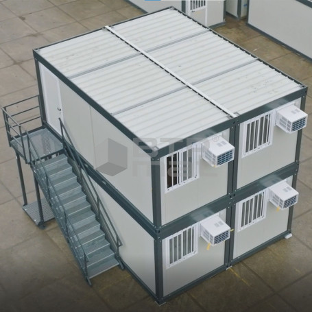 Ensemble de 4 bungalows de chantier 6 m – série superposable R+1 (montés)